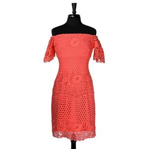 Ralph Lauren Women's Dress Coral Floral Crochet Stretch Spring Vacation Party 6